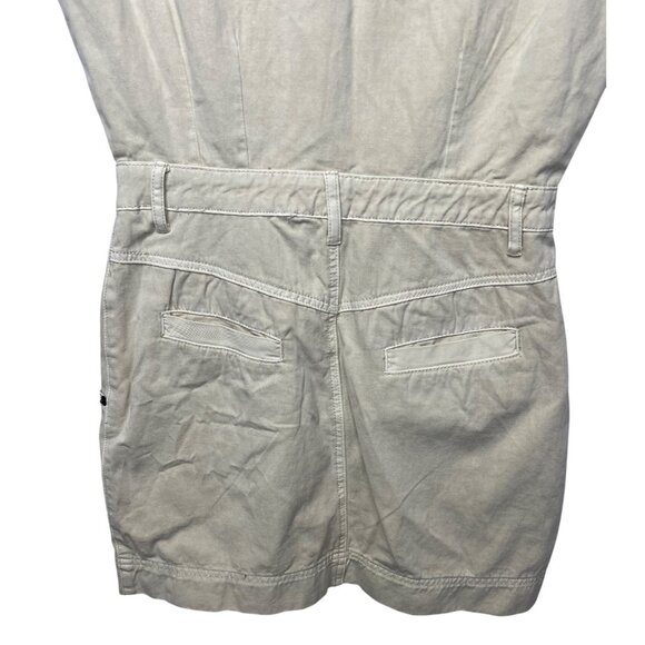 Miou Muse Utility Style Beige Cotton Romper With Button Front Pockets Medium - Picture 12 of 14